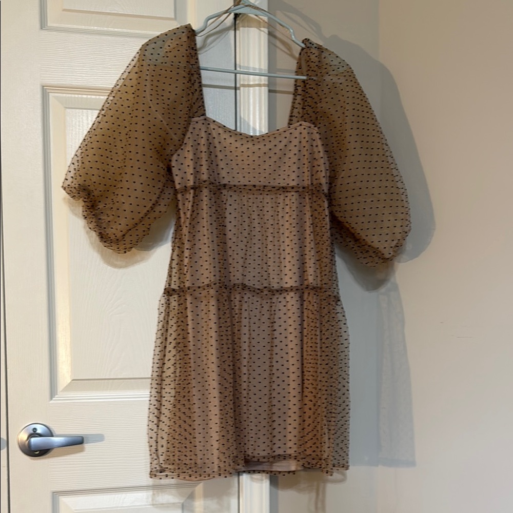 Elegant Tan Polka Dot Dress